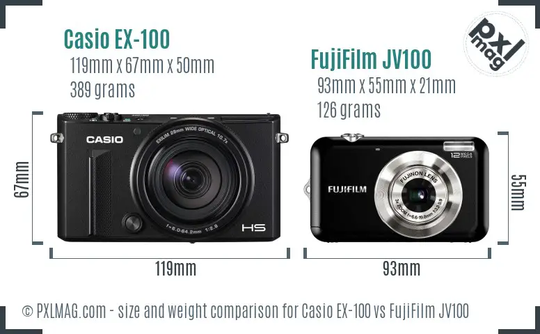 Casio EX-100 vs FujiFilm JV100 size comparison