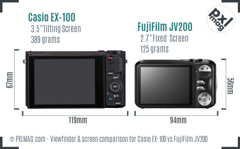 Casio EX-100 vs FujiFilm JV200 Screen and Viewfinder comparison