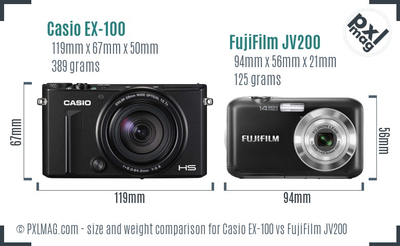 Casio EX-100 vs FujiFilm JV200 size comparison Casio EX-100 vs FujiFilm JV200 size comparison