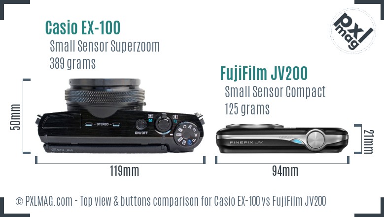 Casio EX-100 vs FujiFilm JV200 top view buttons comparison