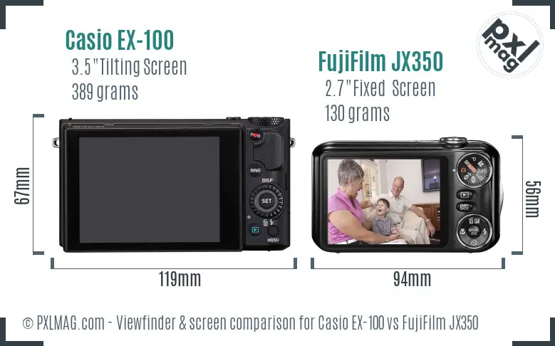 Casio EX-100 vs FujiFilm JX350 Screen and Viewfinder comparison