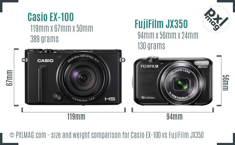 Casio EX-100 vs FujiFilm JX350 size comparison