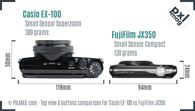 Casio EX-100 vs FujiFilm JX350 top view buttons comparison
