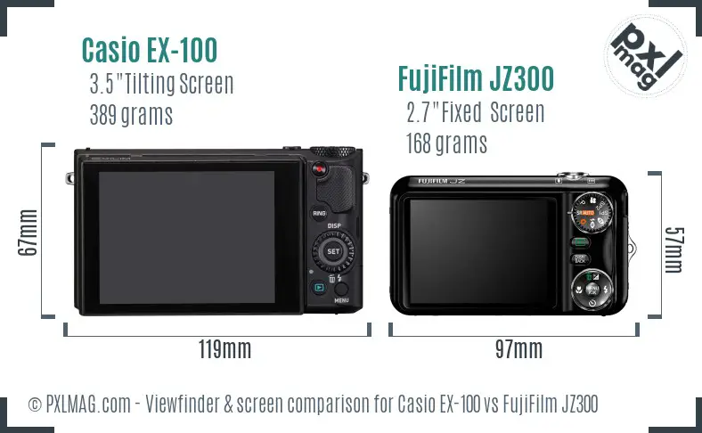 Casio EX-100 vs FujiFilm JZ300 Screen and Viewfinder comparison