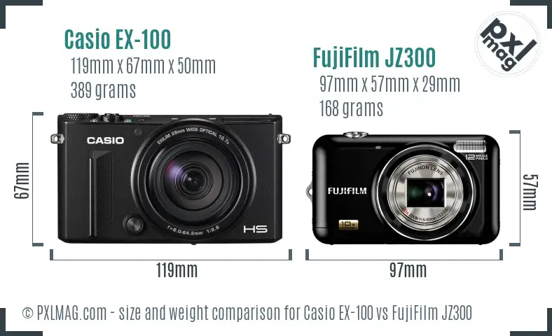 Casio EX-100 vs FujiFilm JZ300 size comparison