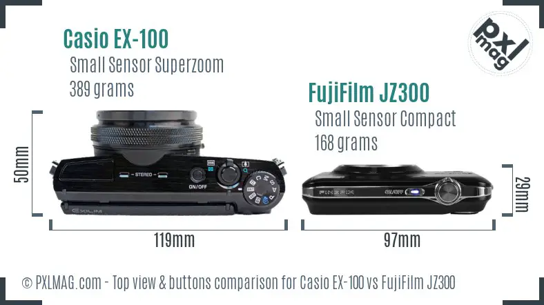 Casio EX-100 vs FujiFilm JZ300 top view buttons comparison