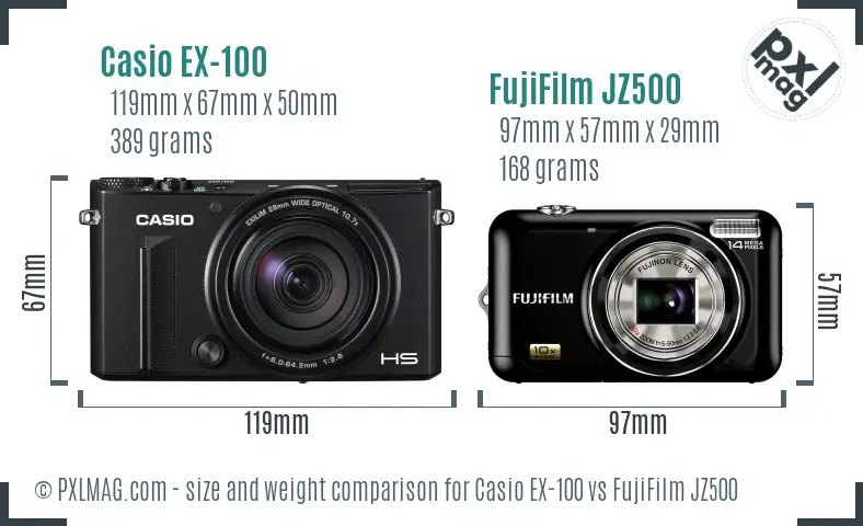 Casio EX-100 vs FujiFilm JZ500 size comparison