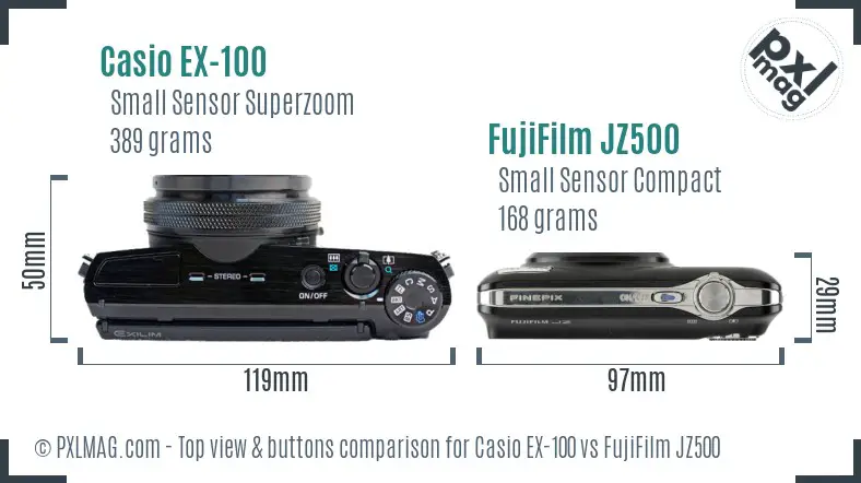 Casio EX-100 vs FujiFilm JZ500 top view buttons comparison