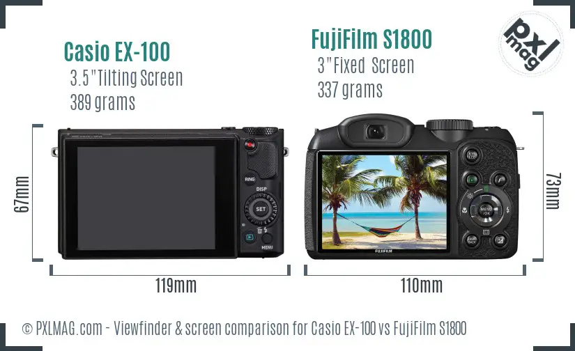 Casio EX-100 vs FujiFilm S1800 Screen and Viewfinder comparison