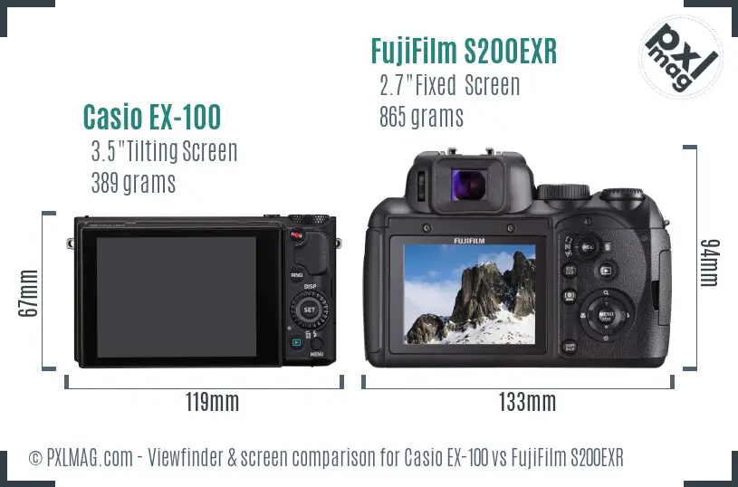 Casio EX-100 vs FujiFilm S200EXR Screen and Viewfinder comparison