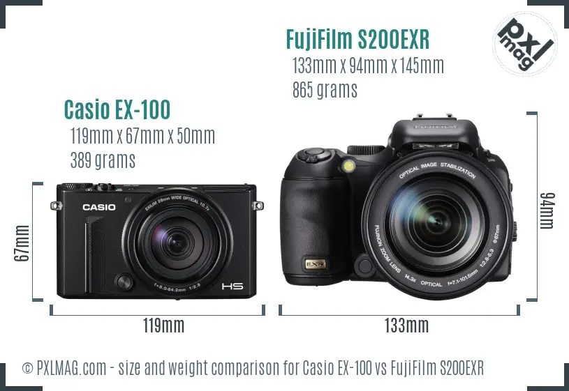 Casio EX-100 vs FujiFilm S200EXR size comparison