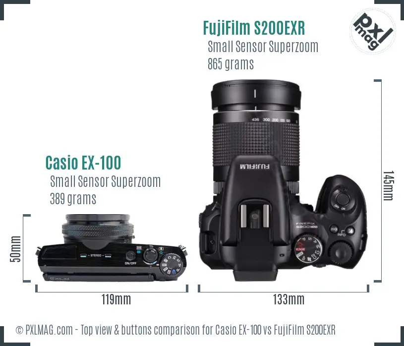 Casio EX-100 vs FujiFilm S200EXR top view buttons comparison