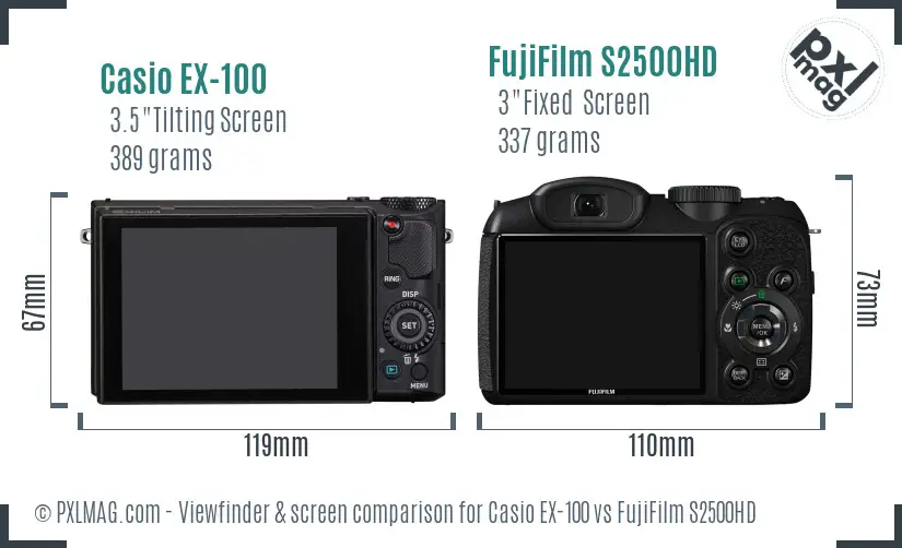 Casio EX-100 vs FujiFilm S2500HD Screen and Viewfinder comparison Casio EX-100 vs FujiFilm S2500HD Screen and Viewfinder comparison