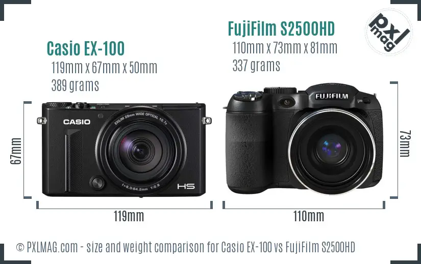 Casio EX-100 vs FujiFilm S2500HD size comparison Casio EX-100 vs FujiFilm S2500HD size comparison