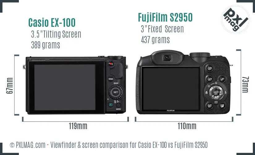 Casio EX-100 vs FujiFilm S2950 Screen and Viewfinder comparison