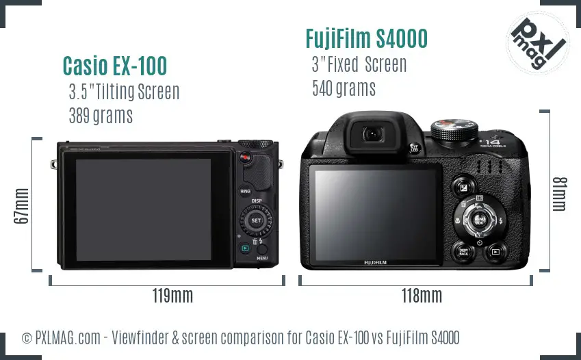 Casio EX-100 vs FujiFilm S4000 Screen and Viewfinder comparison