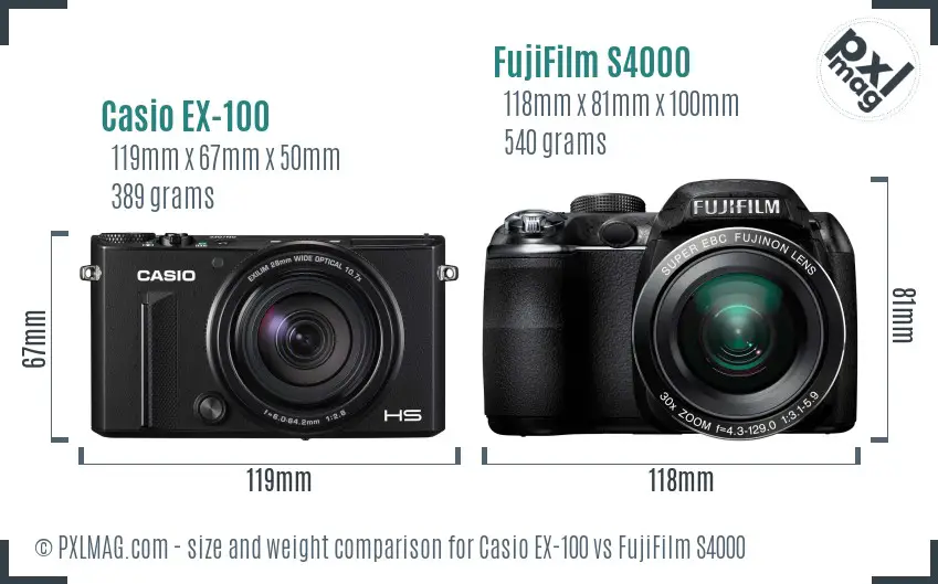 Casio EX-100 vs FujiFilm S4000 size comparison