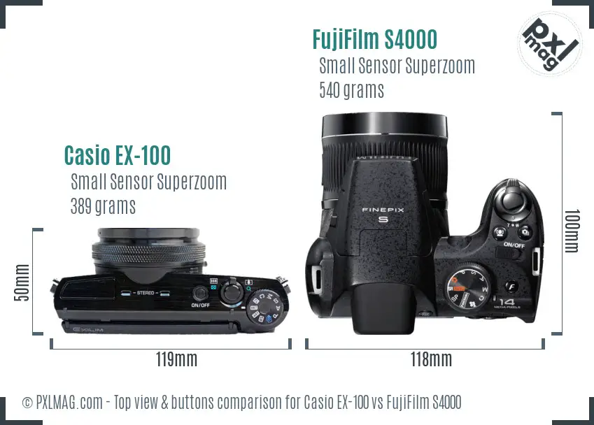 Casio EX-100 vs FujiFilm S4000 top view buttons comparison