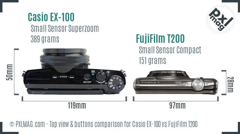 Casio EX-100 vs FujiFilm T200 top view buttons comparison