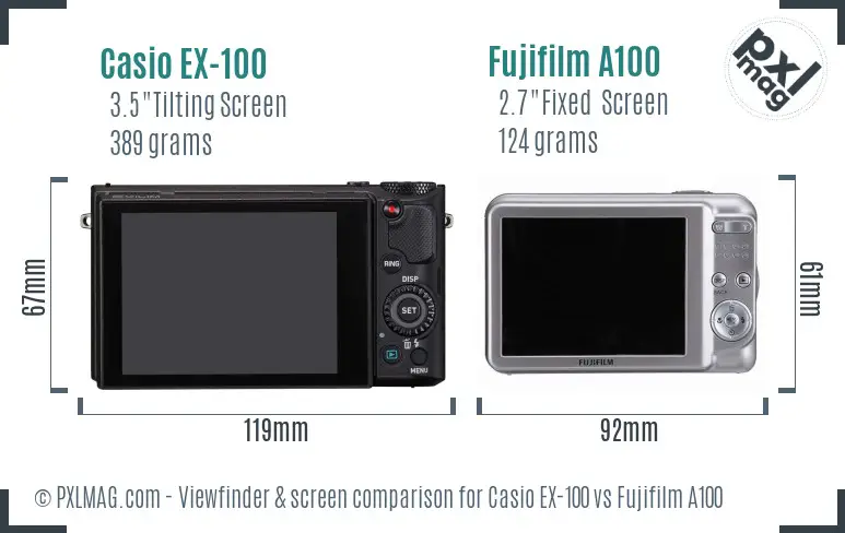 Casio EX-100 vs Fujifilm A100 Screen and Viewfinder comparison