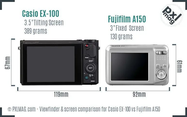 Casio EX-100 vs Fujifilm A150 Screen and Viewfinder comparison