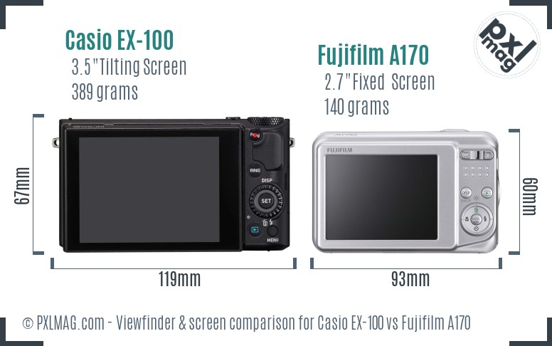 Casio EX-100 vs Fujifilm A170 Screen and Viewfinder comparison