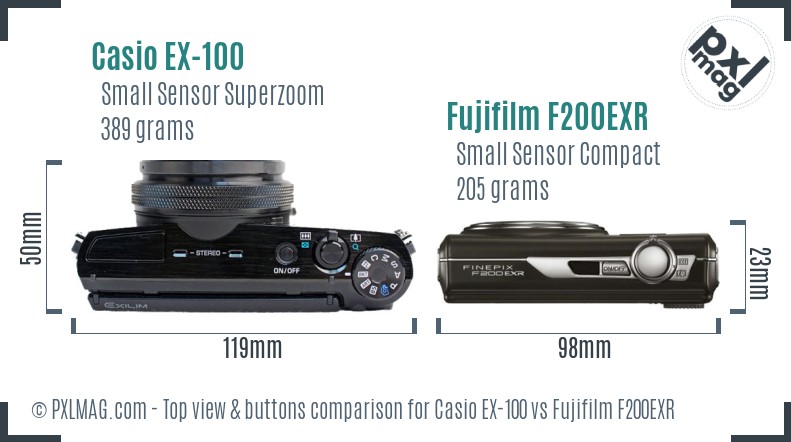 Casio EX-100 vs Fujifilm F200EXR top view buttons comparison