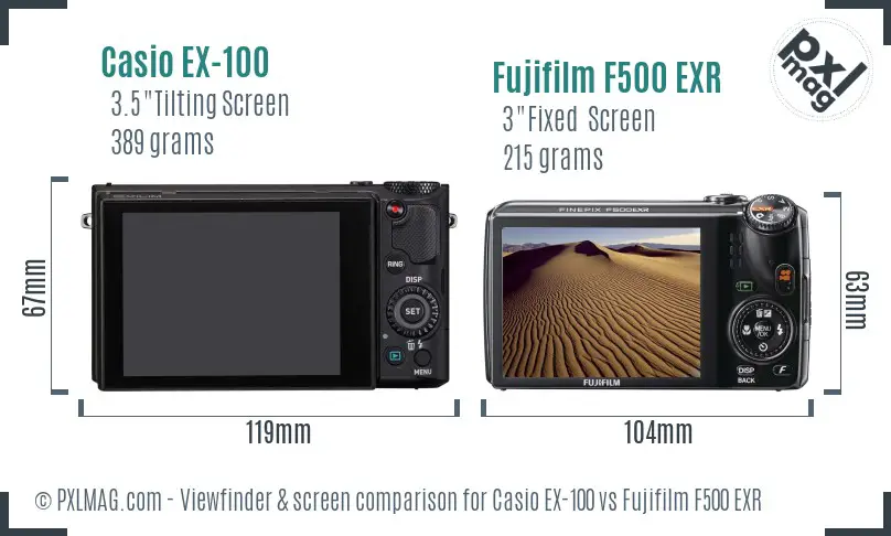 Casio EX-100 vs Fujifilm F500 EXR Screen and Viewfinder comparison