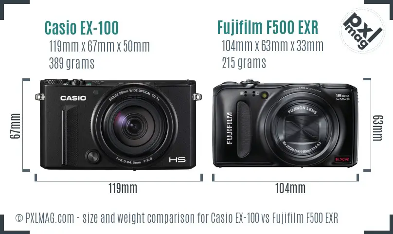 Casio EX-100 vs Fujifilm F500 EXR size comparison