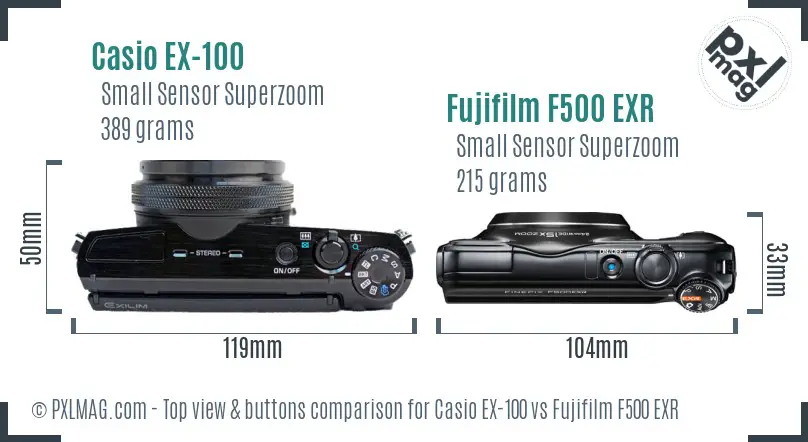 Casio EX-100 vs Fujifilm F500 EXR top view buttons comparison