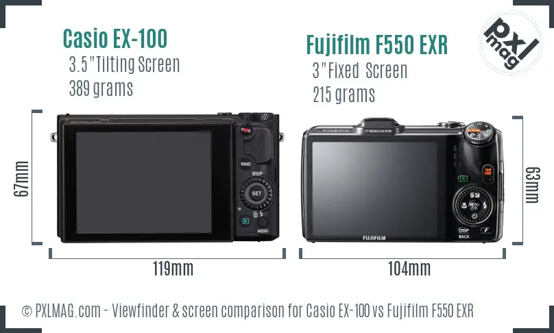 Casio EX-100 vs Fujifilm F550 EXR Screen and Viewfinder comparison