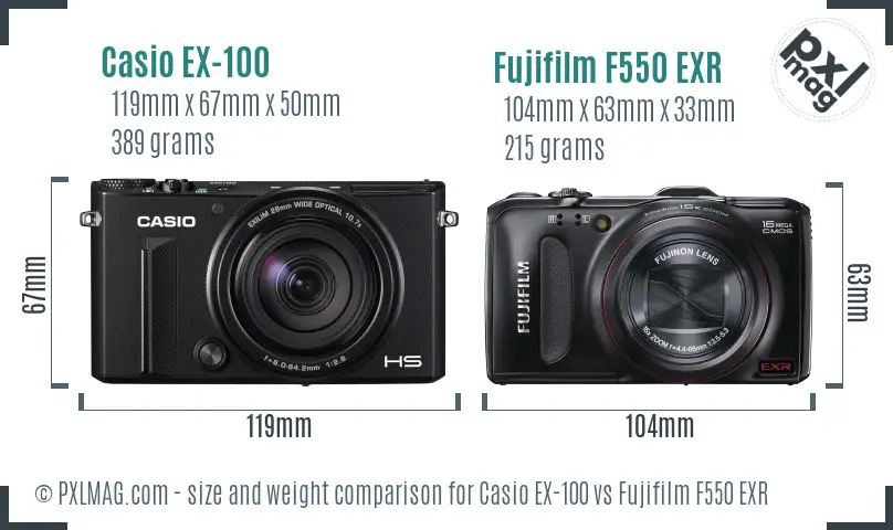 Casio EX-100 vs Fujifilm F550 EXR size comparison