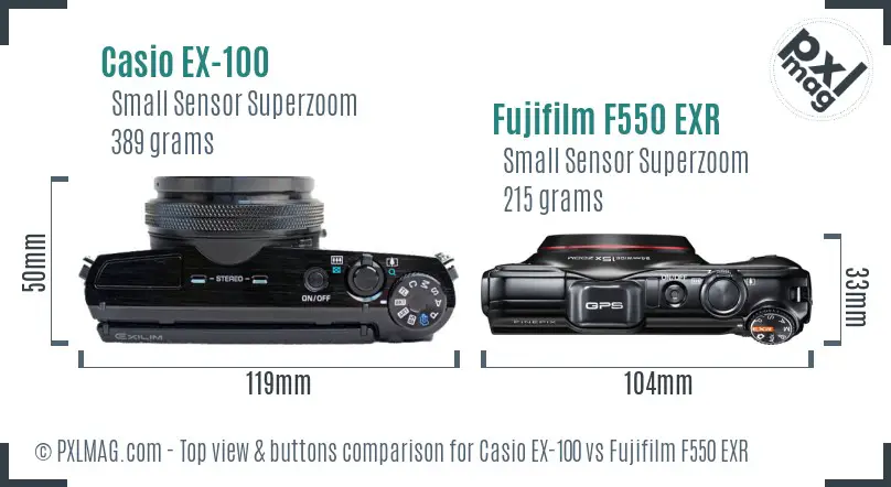 Casio EX-100 vs Fujifilm F550 EXR top view buttons comparison
