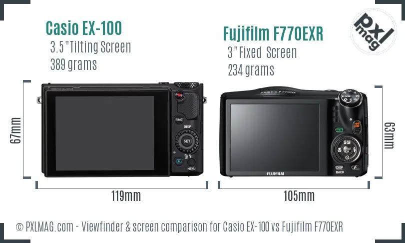 Casio EX-100 vs Fujifilm F770EXR Screen and Viewfinder comparison
