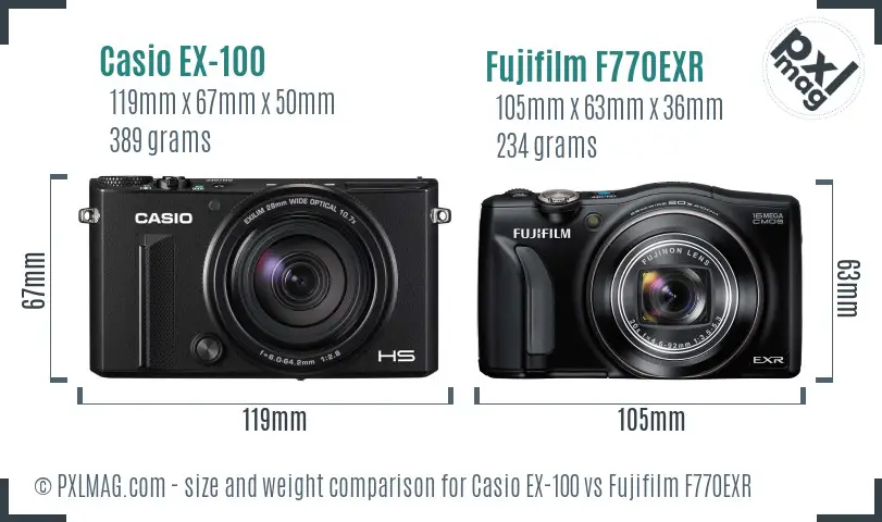 Casio EX-100 vs Fujifilm F770EXR size comparison
