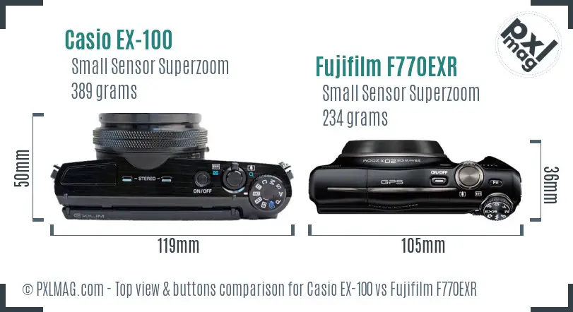 Casio EX-100 vs Fujifilm F770EXR top view buttons comparison