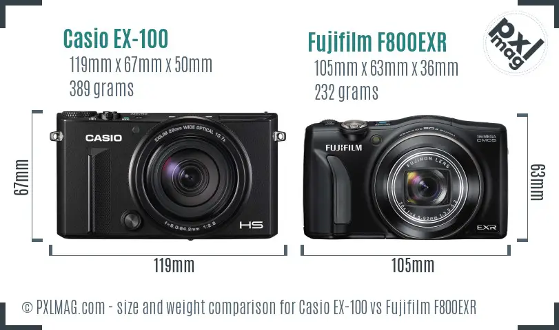 Casio EX-100 vs Fujifilm F800EXR size comparison Casio EX-100 vs Fujifilm F800EXR size comparison