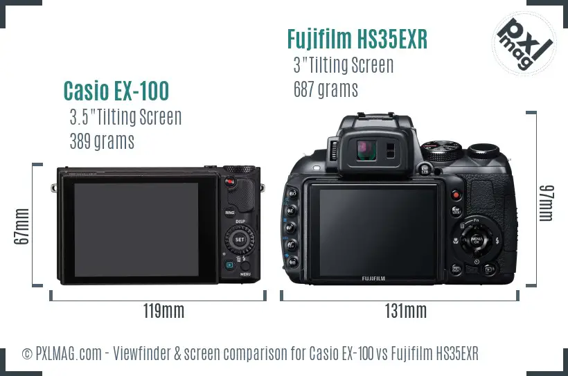 Casio EX-100 vs Fujifilm HS35EXR Screen and Viewfinder comparison