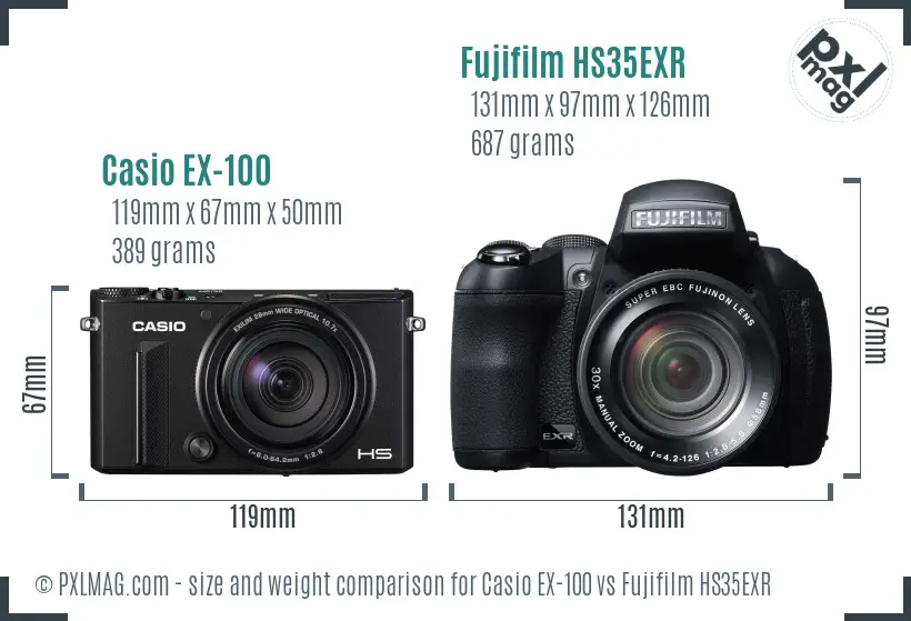 Casio EX-100 vs Fujifilm HS35EXR size comparison