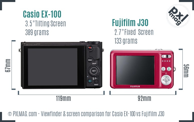 Casio EX-100 vs Fujifilm J30 Screen and Viewfinder comparison
