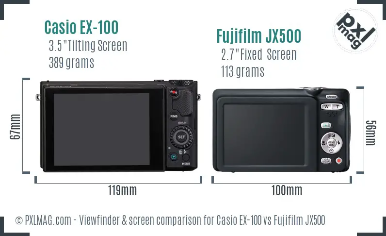 Casio EX-100 vs Fujifilm JX500 Screen and Viewfinder comparison