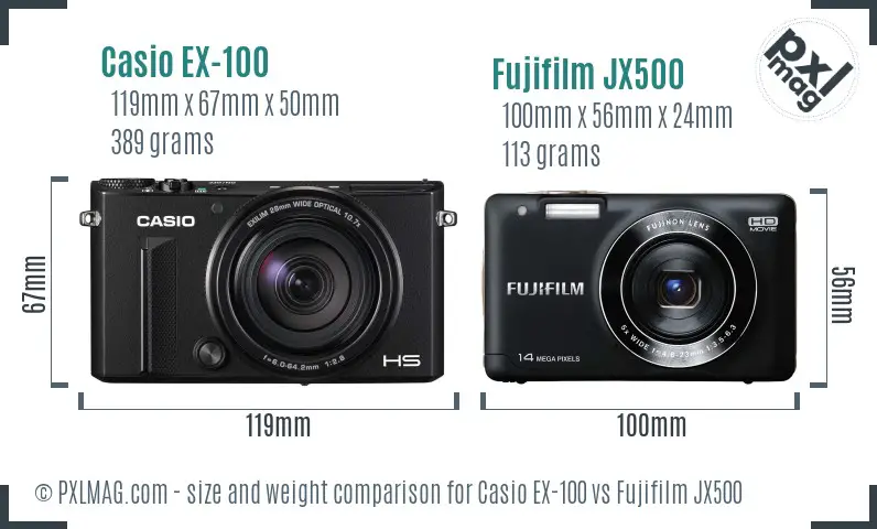 Casio EX-100 vs Fujifilm JX500 size comparison