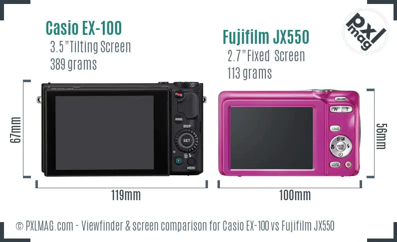 Casio EX-100 vs Fujifilm JX550 Screen and Viewfinder comparison Casio EX-100 vs Fujifilm JX550 Screen and Viewfinder comparison