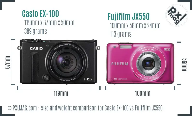 Casio EX-100 vs Fujifilm JX550 size comparison Casio EX-100 vs Fujifilm JX550 size comparison