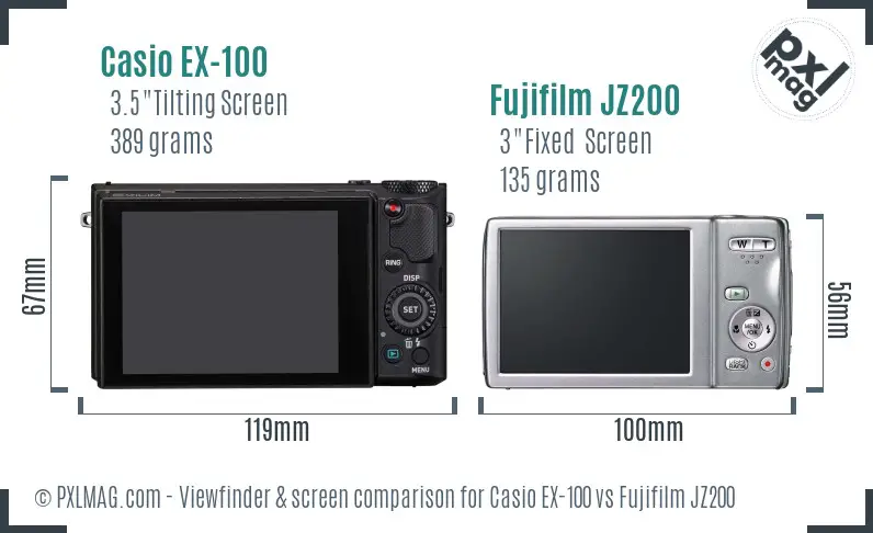 Casio EX-100 vs Fujifilm JZ200 Screen and Viewfinder comparison