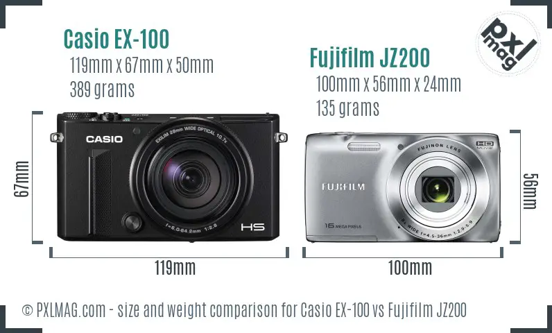 Casio EX-100 vs Fujifilm JZ200 size comparison