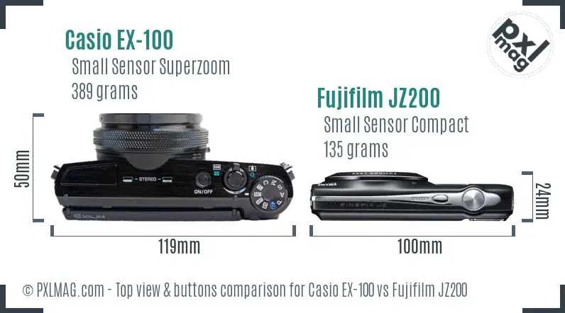 Casio EX-100 vs Fujifilm JZ200 top view buttons comparison