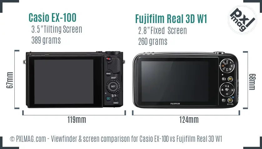 Casio EX-100 vs Fujifilm Real 3D W1 Screen and Viewfinder comparison Casio EX-100 vs Fujifilm Real 3D W1 Screen and Viewfinder comparison