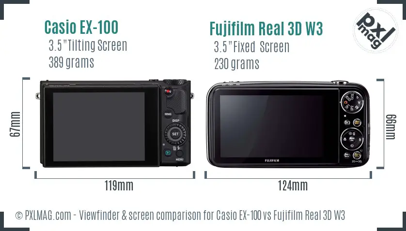 Casio EX-100 vs Fujifilm Real 3D W3 Screen and Viewfinder comparison Casio EX-100 vs Fujifilm Real 3D W3 Screen and Viewfinder comparison