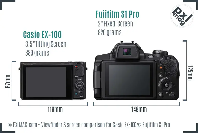 Casio EX-100 vs Fujifilm S1 Pro Screen and Viewfinder comparison Casio EX-100 vs Fujifilm S1 Pro Screen and Viewfinder comparison